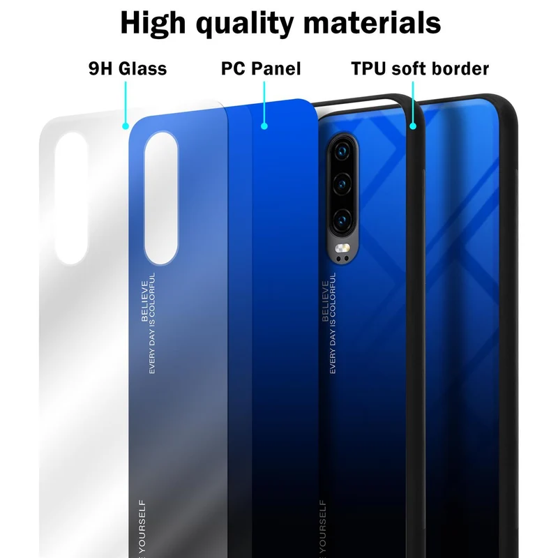 Cadorabo Hülle kompatibel mit Huawei P30 Zweifarbige Schutzhülle aus Tempered Glas und TPU Silikon