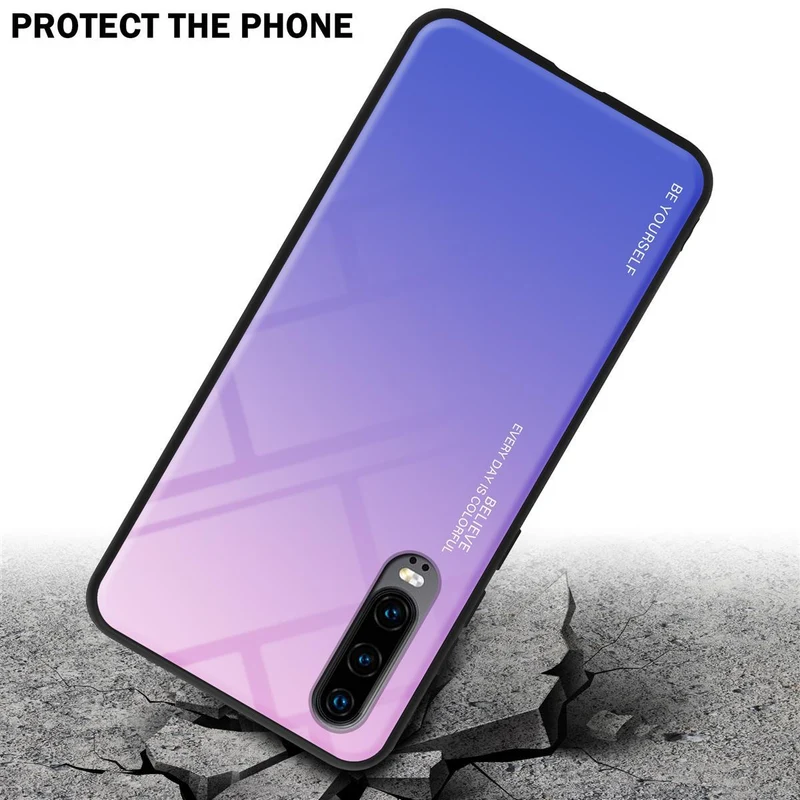 Cadorabo Hülle kompatibel mit Huawei P30 Zweifarbige Schutzhülle aus Tempered Glas und TPU Silikon