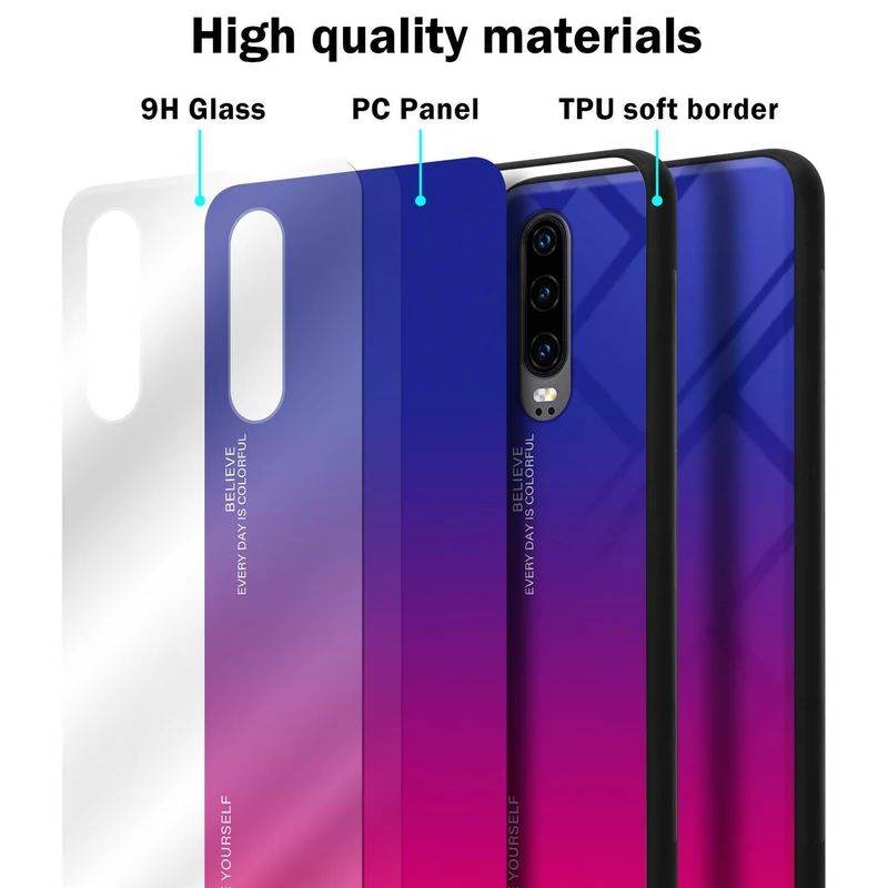 Cadorabo Hülle kompatibel mit Huawei P30 Zweifarbige Schutzhülle aus Tempered Glas und TPU Silikon