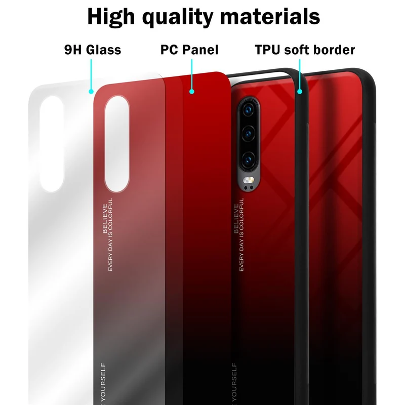 Cadorabo Hülle kompatibel mit Huawei P30 Zweifarbige Schutzhülle aus Tempered Glas und TPU Silikon