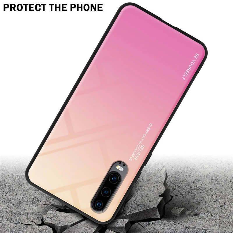 Cadorabo Hülle kompatibel mit Huawei P30 Zweifarbige Schutzhülle aus Tempered Glas und TPU Silikon