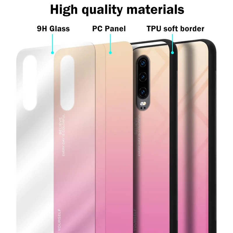 Cadorabo Hülle kompatibel mit Huawei P30 Zweifarbige Schutzhülle aus Tempered Glas und TPU Silikon