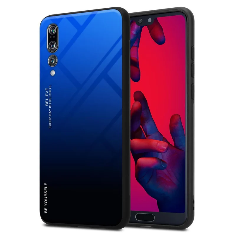 Cadorabo Hülle kompatibel mit Huawei P20 PRO / P20 PLUS Zweifarbige Schutzhülle aus Tempered Glas und TPU Silikon