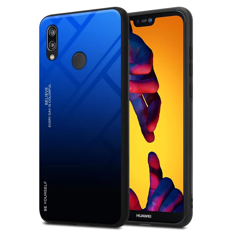 Cadorabo Hülle kompatibel mit Huawei P20 LITE 2018 / NOVA 3E Zweifarbige Schutzhülle aus Tempered Glas und TPU Silikon