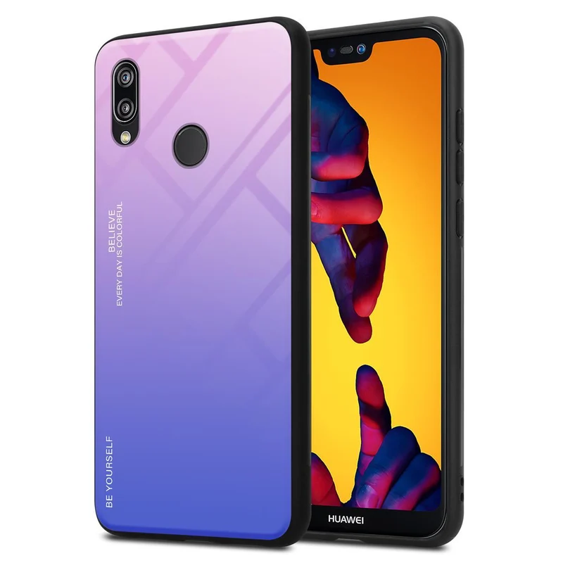 Cadorabo Hülle kompatibel mit Huawei P20 LITE 2018 / NOVA 3E Zweifarbige Schutzhülle aus Tempered Glas und TPU Silikon