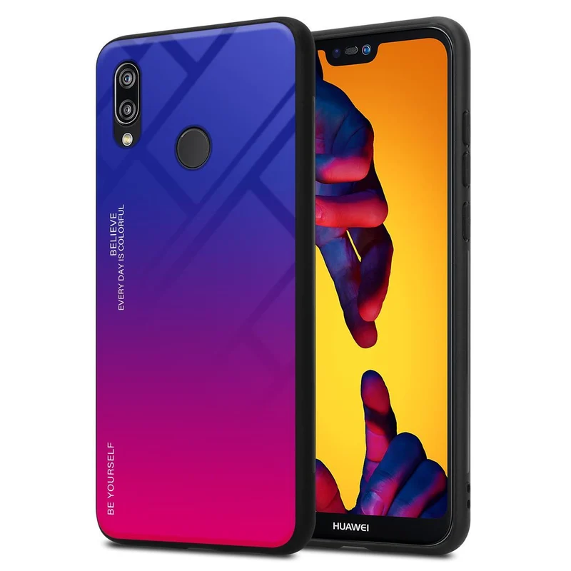 Cadorabo Hülle kompatibel mit Huawei P20 LITE 2018 / NOVA 3E Zweifarbige Schutzhülle aus Tempered Glas und TPU Silikon