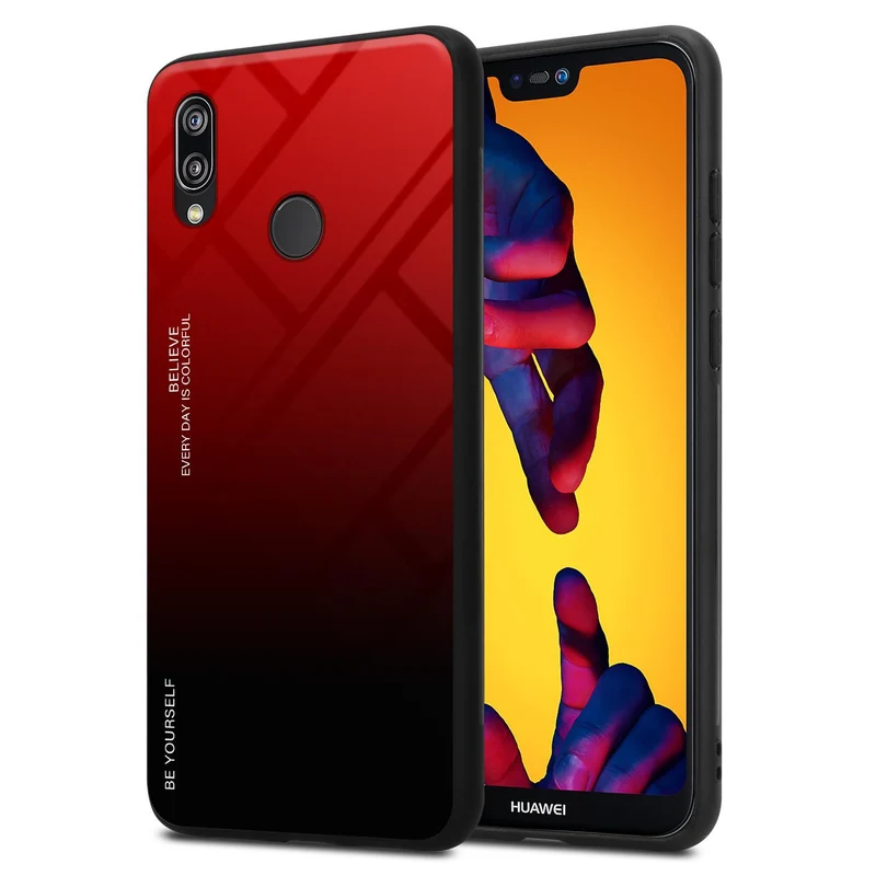 Cadorabo Hülle kompatibel mit Huawei P20 LITE 2018 / NOVA 3E Zweifarbige Schutzhülle aus Tempered Glas und TPU Silikon
