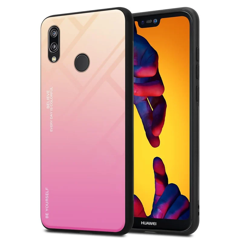Cadorabo Hülle kompatibel mit Huawei P20 LITE 2018 / NOVA 3E Zweifarbige Schutzhülle aus Tempered Glas und TPU Silikon
