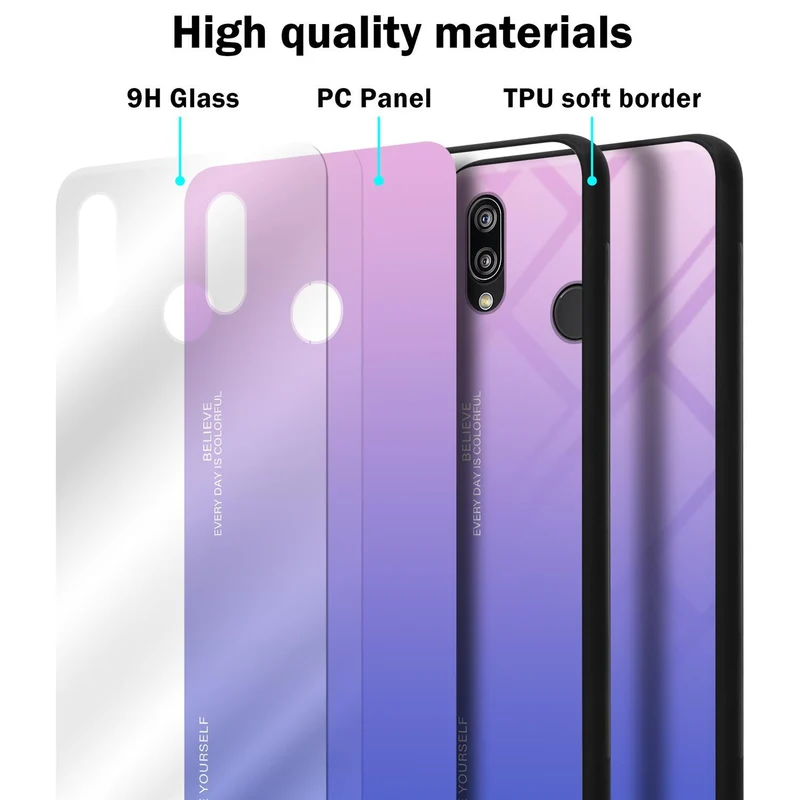 Cadorabo Hülle kompatibel mit Huawei P20 LITE 2018 / NOVA 3E Zweifarbige Schutzhülle aus Tempered Glas und TPU Silikon