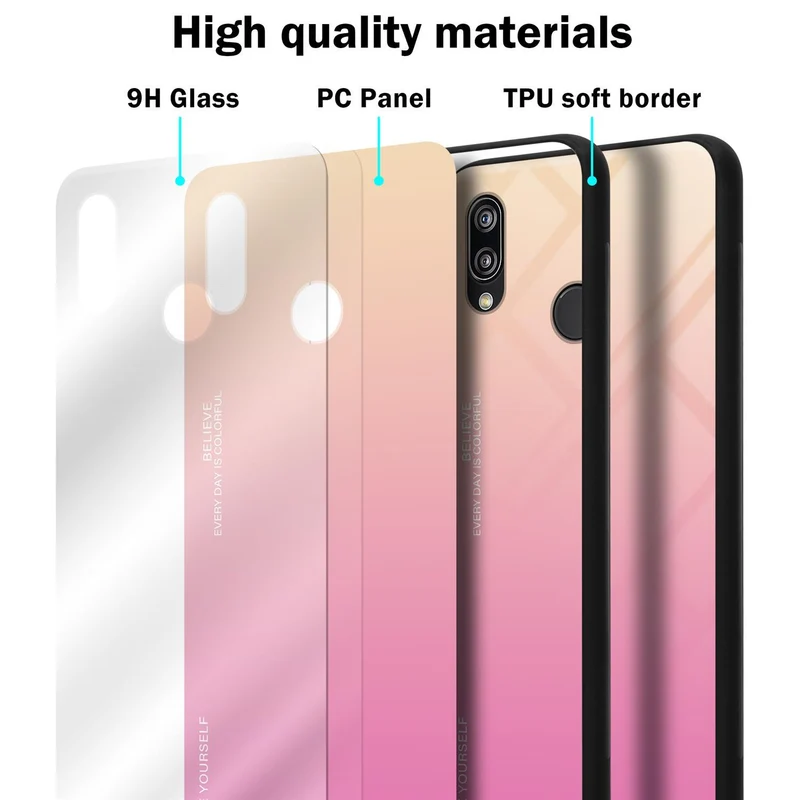 Cadorabo Hülle kompatibel mit Huawei P20 LITE 2018 / NOVA 3E Zweifarbige Schutzhülle aus Tempered Glas und TPU Silikon