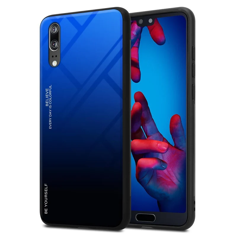 Cadorabo Hülle kompatibel mit Huawei P20 Zweifarbige Schutzhülle aus Tempered Glas und TPU Silikon