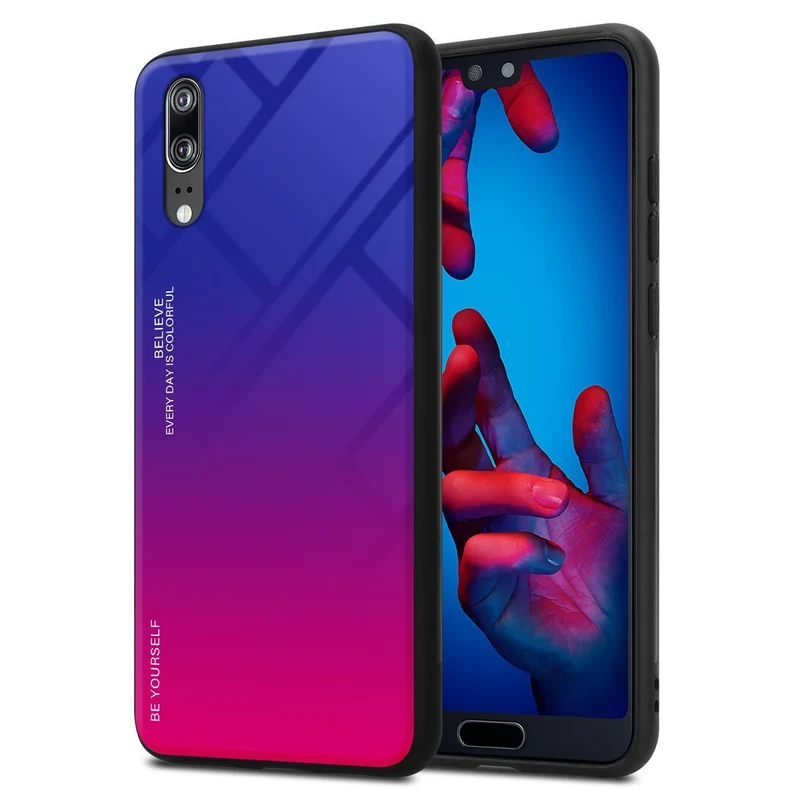 Cadorabo Hülle kompatibel mit Huawei P20 Zweifarbige Schutzhülle aus Tempered Glas und TPU Silikon