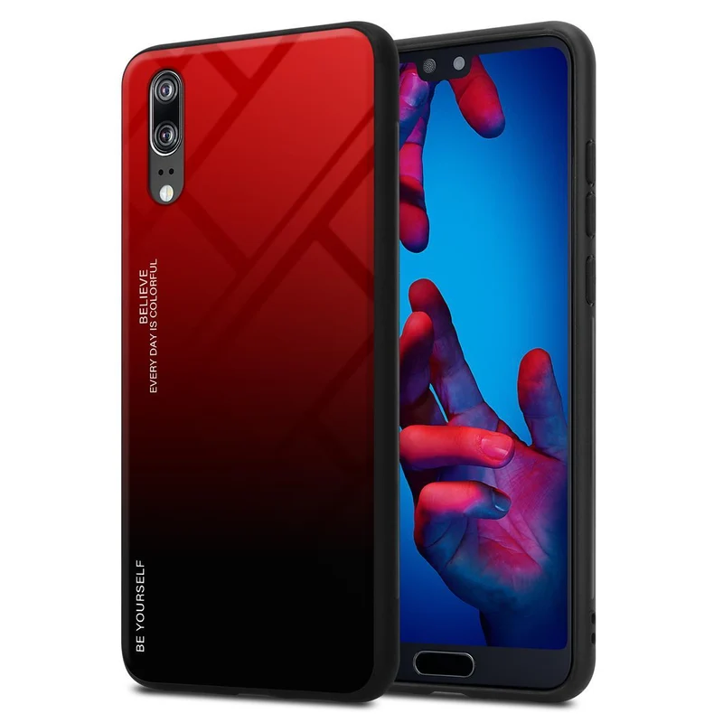 Cadorabo Hülle kompatibel mit Huawei P20 Zweifarbige Schutzhülle aus Tempered Glas und TPU Silikon