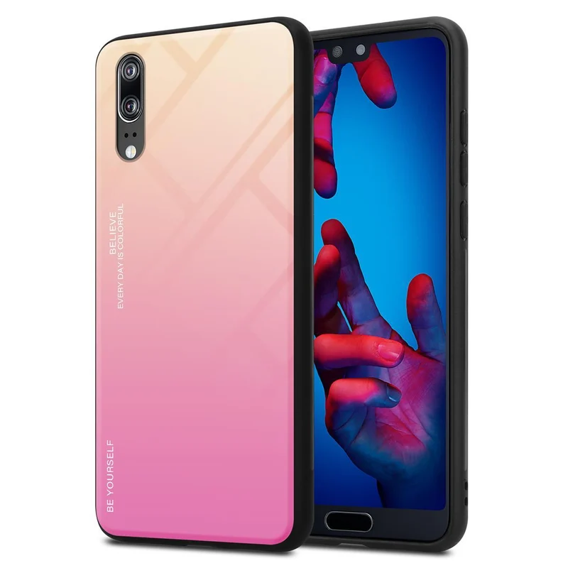 Cadorabo Hülle kompatibel mit Huawei P20 Zweifarbige Schutzhülle aus Tempered Glas und TPU Silikon
