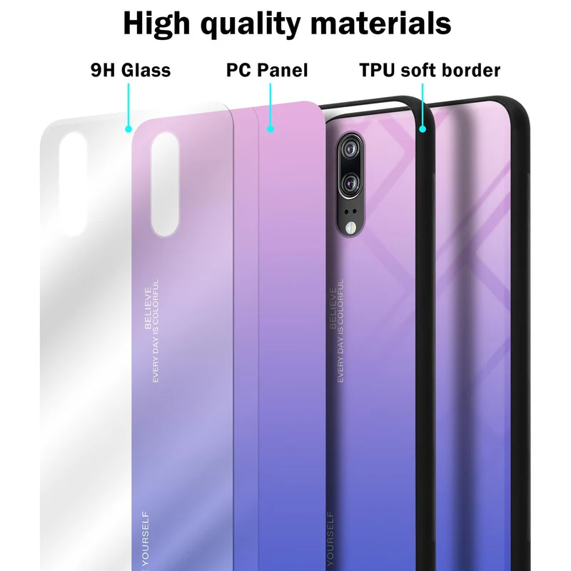 Cadorabo Hülle kompatibel mit Huawei P20 Zweifarbige Schutzhülle aus Tempered Glas und TPU Silikon