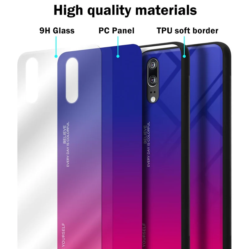 Cadorabo Hülle kompatibel mit Huawei P20 Zweifarbige Schutzhülle aus Tempered Glas und TPU Silikon