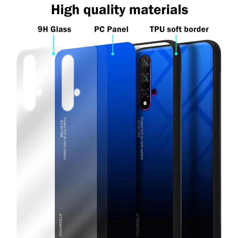 Cadorabo Hülle kompatibel mit Honor 20 / 20S / Huawei NOVA 5T Zweifarbige Schutzhülle aus Tempered Glas und TPU Silikon