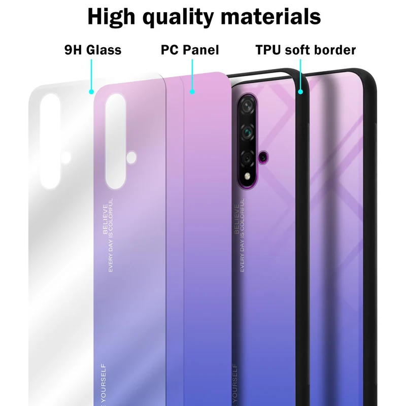 Cadorabo Hülle kompatibel mit Honor 20 / 20S / Huawei NOVA 5T Zweifarbige Schutzhülle aus Tempered Glas und TPU Silikon