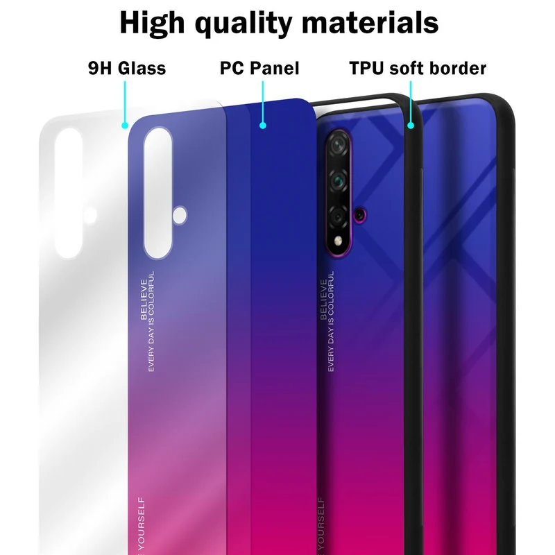 Cadorabo Hülle kompatibel mit Honor 20 / 20S / Huawei NOVA 5T Zweifarbige Schutzhülle aus Tempered Glas und TPU Silikon