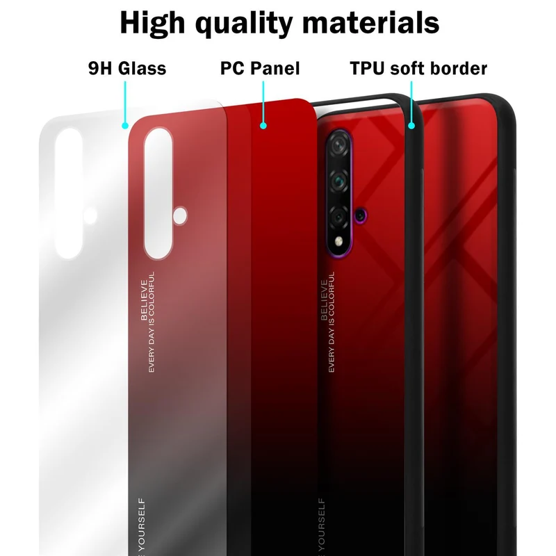 Cadorabo Hülle kompatibel mit Honor 20 / 20S / Huawei NOVA 5T Zweifarbige Schutzhülle aus Tempered Glas und TPU Silikon