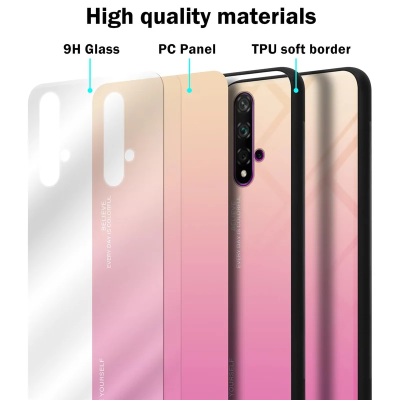 Cadorabo Hülle kompatibel mit Honor 20 / 20S / Huawei NOVA 5T Zweifarbige Schutzhülle aus Tempered Glas und TPU Silikon