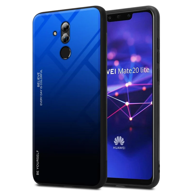 Cadorabo Hülle kompatibel mit Huawei MATE 20 LITE Zweifarbige Schutzhülle aus Tempered Glas und TPU Silikon