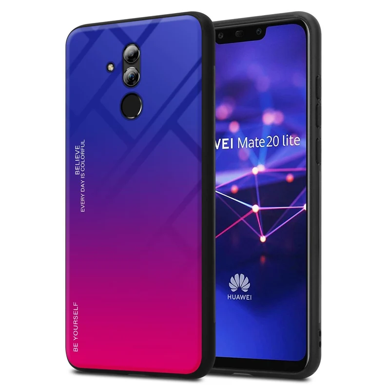 Cadorabo Hülle kompatibel mit Huawei MATE 20 LITE Zweifarbige Schutzhülle aus Tempered Glas und TPU Silikon