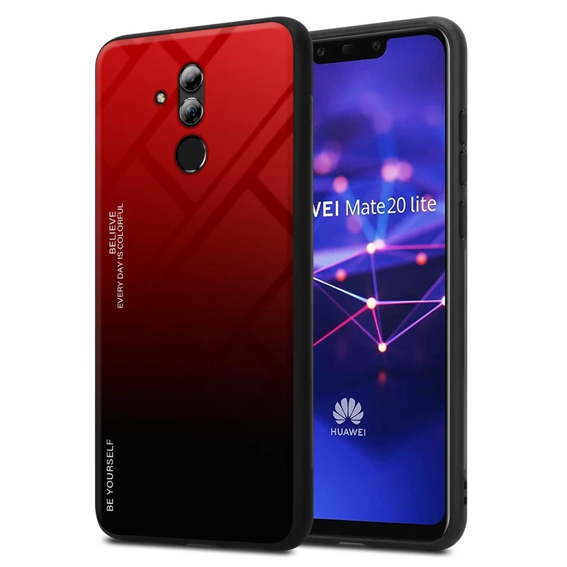 Cadorabo Hülle kompatibel mit Huawei MATE 20 LITE Zweifarbige Schutzhülle aus Tempered Glas und TPU Silikon