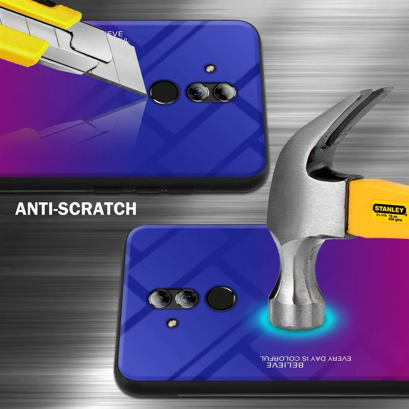 Cadorabo Hülle kompatibel mit Huawei MATE 20 LITE Zweifarbige Schutzhülle aus Tempered Glas und TPU Silikon