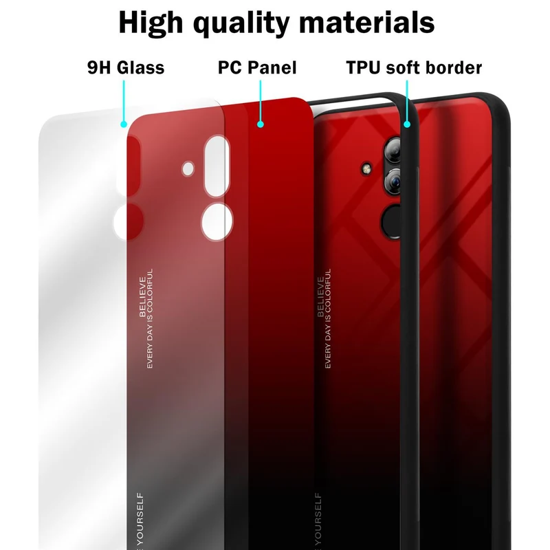 Cadorabo Hülle kompatibel mit Huawei MATE 20 LITE Zweifarbige Schutzhülle aus Tempered Glas und TPU Silikon