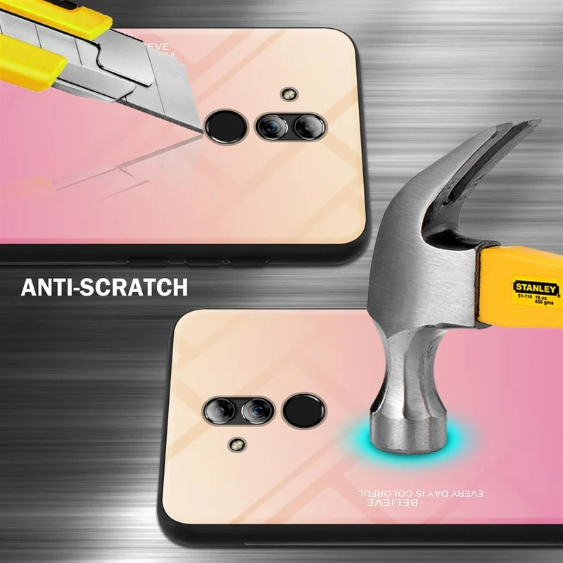 Cadorabo Hülle kompatibel mit Huawei MATE 20 LITE Zweifarbige Schutzhülle aus Tempered Glas und TPU Silikon