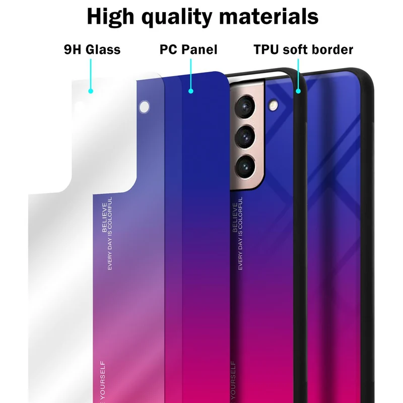 Cadorabo Hülle kompatibel mit Samsung Galaxy S21 5G Zweifarbige Schutzhülle aus Tempered Glas und TPU Silikon