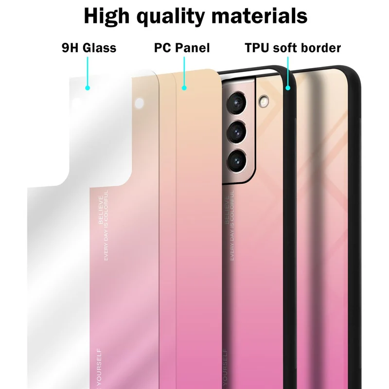 Cadorabo Hülle kompatibel mit Samsung Galaxy S21 5G Zweifarbige Schutzhülle aus Tempered Glas und TPU Silikon