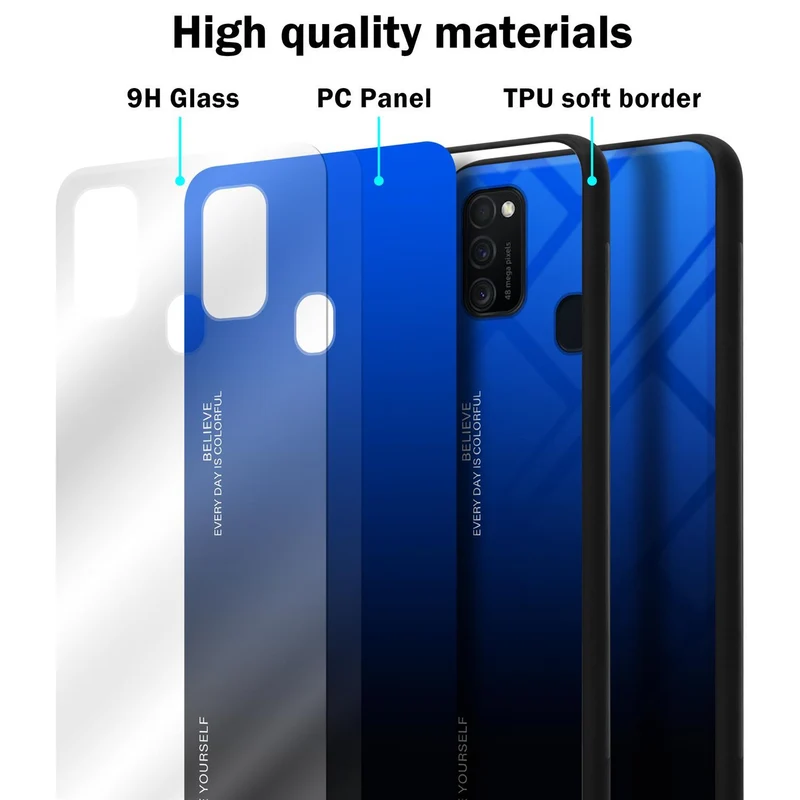 Cadorabo Hülle kompatibel mit Samsung Galaxy M21 / M30s Zweifarbige Schutzhülle aus Tempered Glas und TPU Silikon