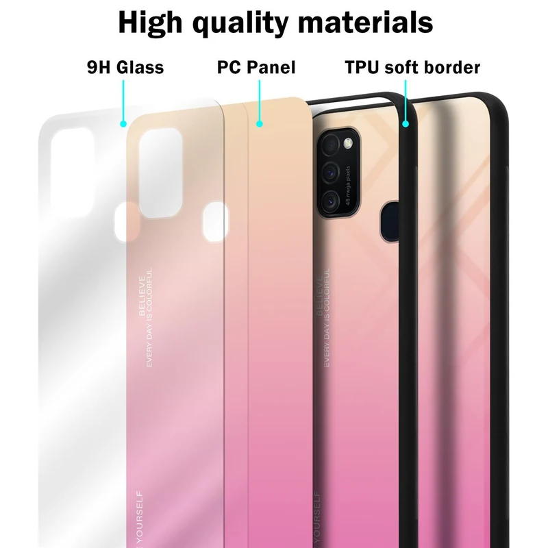 Cadorabo Hülle kompatibel mit Samsung Galaxy M21 / M30s Zweifarbige Schutzhülle aus Tempered Glas und TPU Silikon
