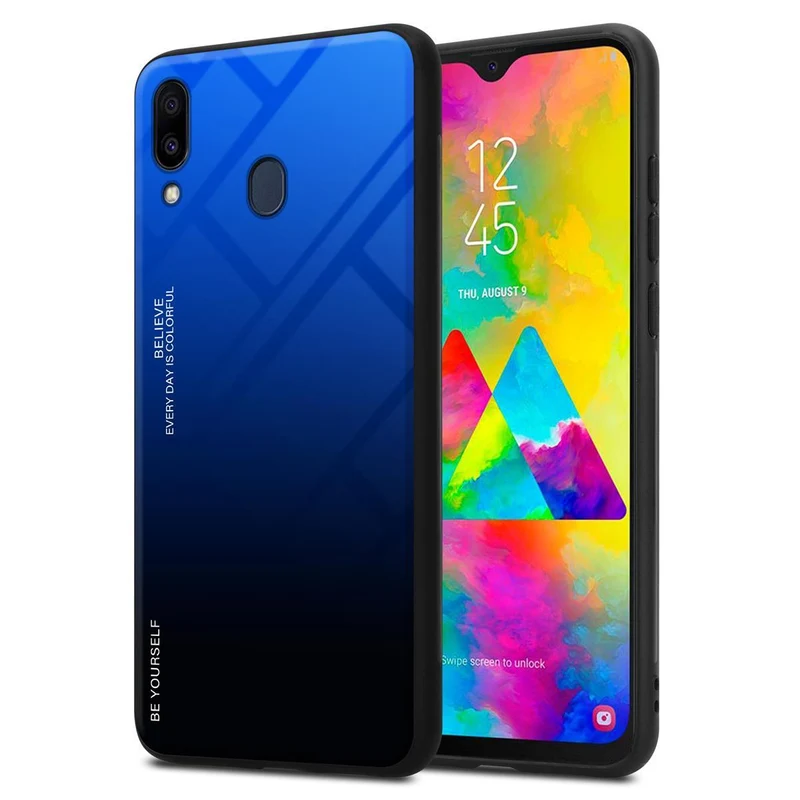 Cadorabo Hülle kompatibel mit Samsung Galaxy M20 Zweifarbige Schutzhülle aus Tempered Glas und TPU Silikon