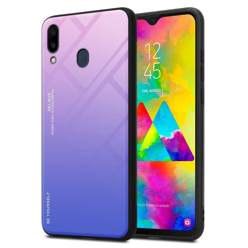 Cadorabo Hülle kompatibel mit Samsung Galaxy M20 Zweifarbige Schutzhülle aus Tempered Glas und TPU Silikon