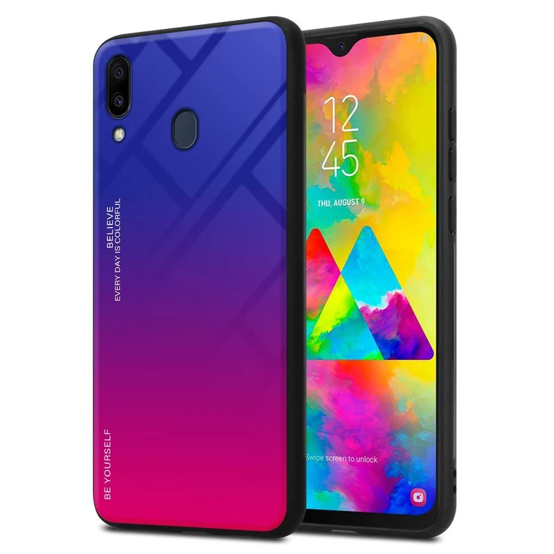 Cadorabo Hülle kompatibel mit Samsung Galaxy M20 Zweifarbige Schutzhülle aus Tempered Glas und TPU Silikon