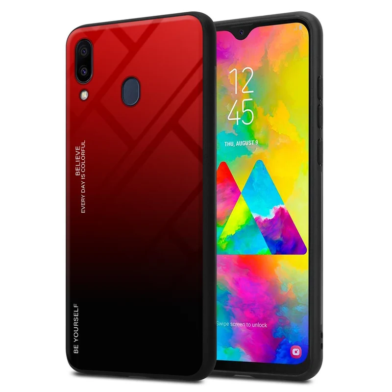 Cadorabo Hülle kompatibel mit Samsung Galaxy M20 Zweifarbige Schutzhülle aus Tempered Glas und TPU Silikon