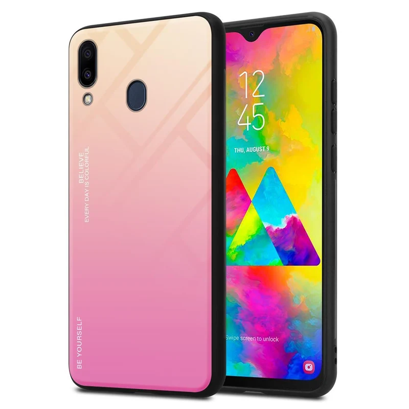 Cadorabo Hülle kompatibel mit Samsung Galaxy M20 Zweifarbige Schutzhülle aus Tempered Glas und TPU Silikon