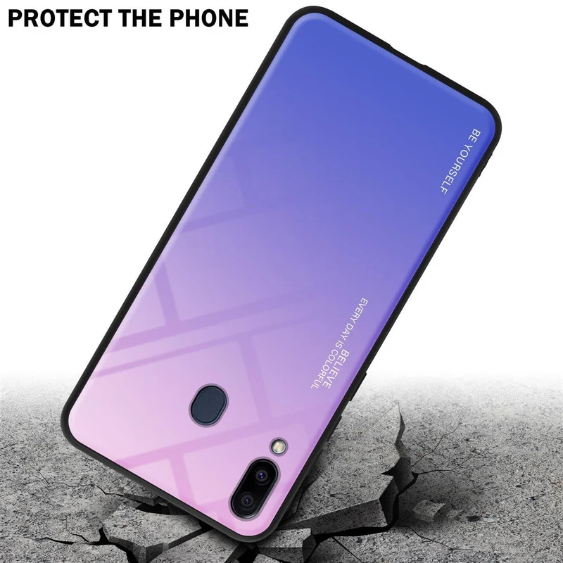 Cadorabo Hülle kompatibel mit Samsung Galaxy M20 Zweifarbige Schutzhülle aus Tempered Glas und TPU Silikon