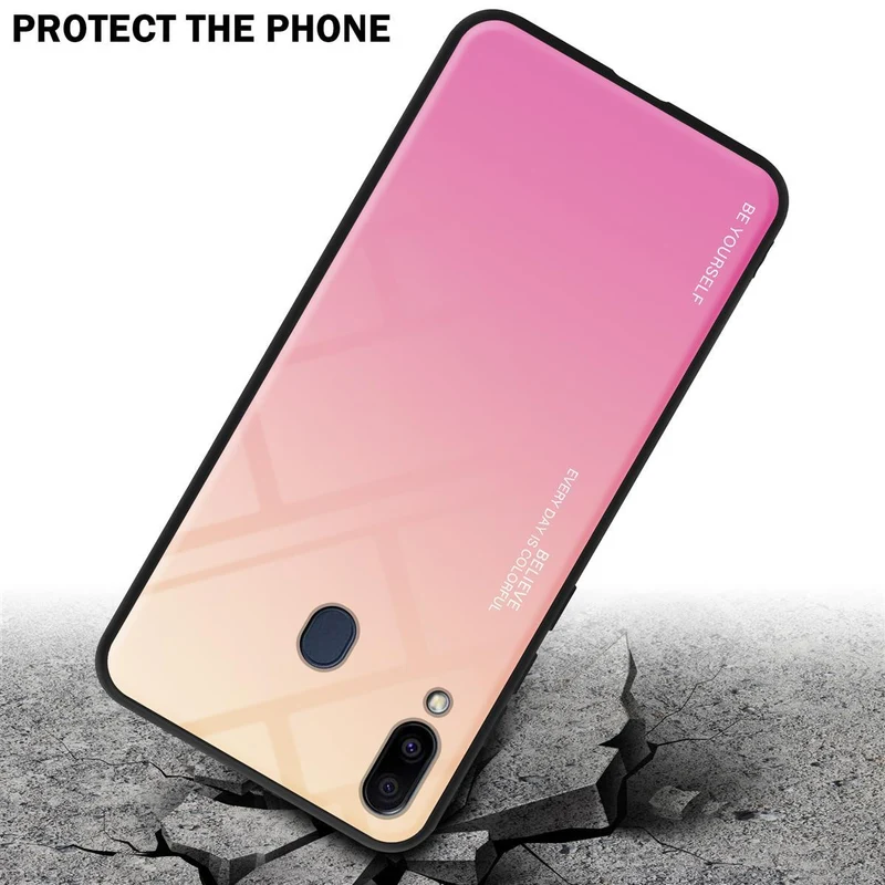 Cadorabo Hülle kompatibel mit Samsung Galaxy M20 Zweifarbige Schutzhülle aus Tempered Glas und TPU Silikon