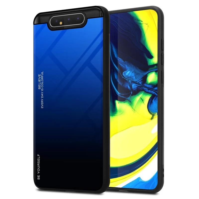 Cadorabo Hülle kompatibel mit Samsung Galaxy A80 / A90 4G Zweifarbige Schutzhülle aus Tempered Glas und TPU Silikon