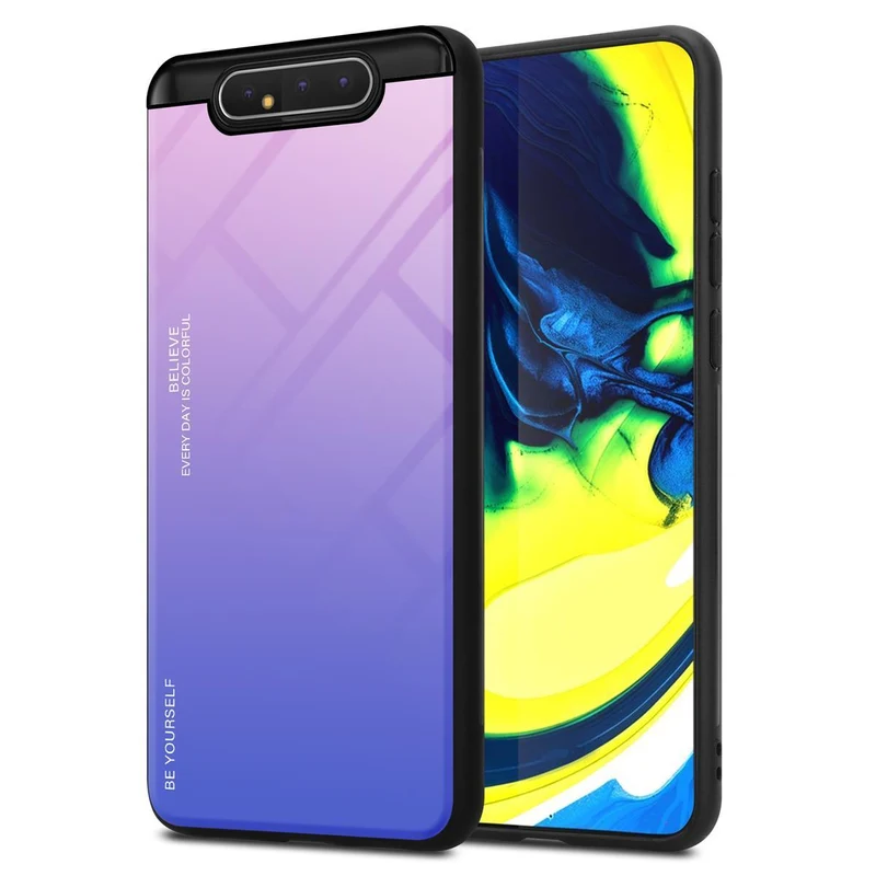 Cadorabo Hülle kompatibel mit Samsung Galaxy A80 / A90 4G Zweifarbige Schutzhülle aus Tempered Glas und TPU Silikon