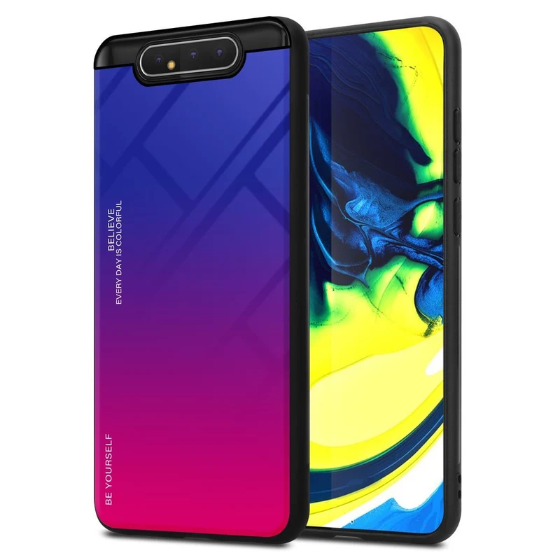 Cadorabo Hülle kompatibel mit Samsung Galaxy A80 / A90 4G Zweifarbige Schutzhülle aus Tempered Glas und TPU Silikon