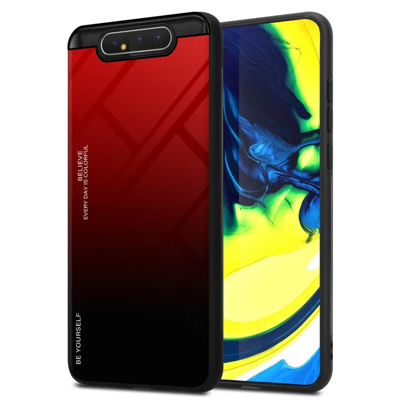 Cadorabo Hülle kompatibel mit Samsung Galaxy A80 / A90 4G Zweifarbige Schutzhülle aus Tempered Glas und TPU Silikon