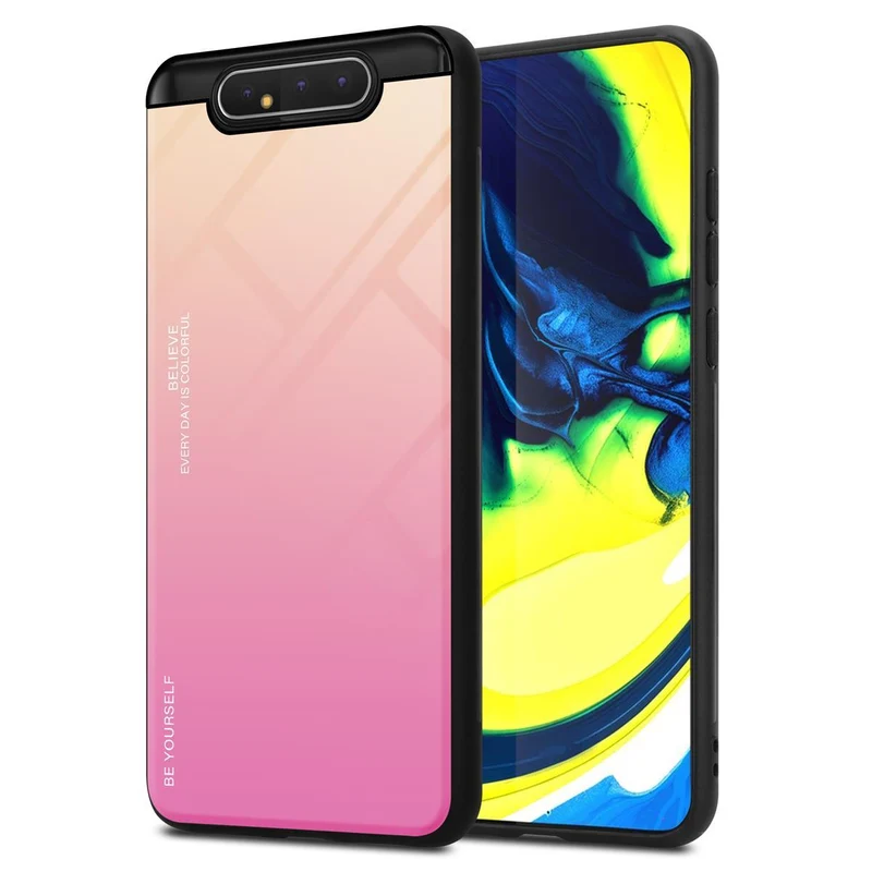 Cadorabo Hülle kompatibel mit Samsung Galaxy A80 / A90 4G Zweifarbige Schutzhülle aus Tempered Glas und TPU Silikon