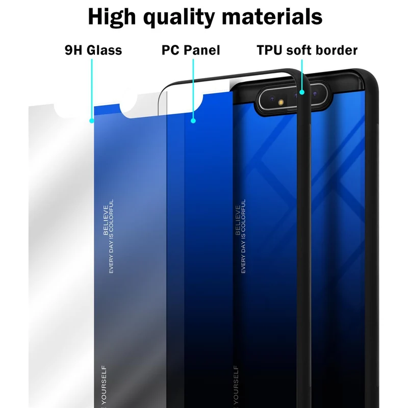 Cadorabo Hülle kompatibel mit Samsung Galaxy A80 / A90 4G Zweifarbige Schutzhülle aus Tempered Glas und TPU Silikon