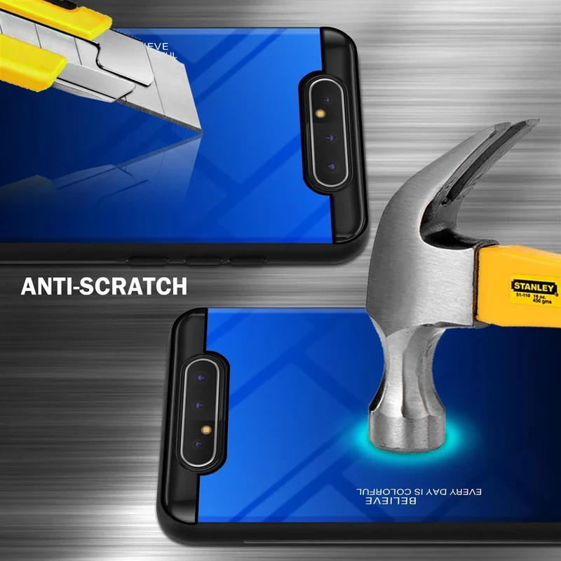 Cadorabo Hülle kompatibel mit Samsung Galaxy A80 / A90 4G Zweifarbige Schutzhülle aus Tempered Glas und TPU Silikon