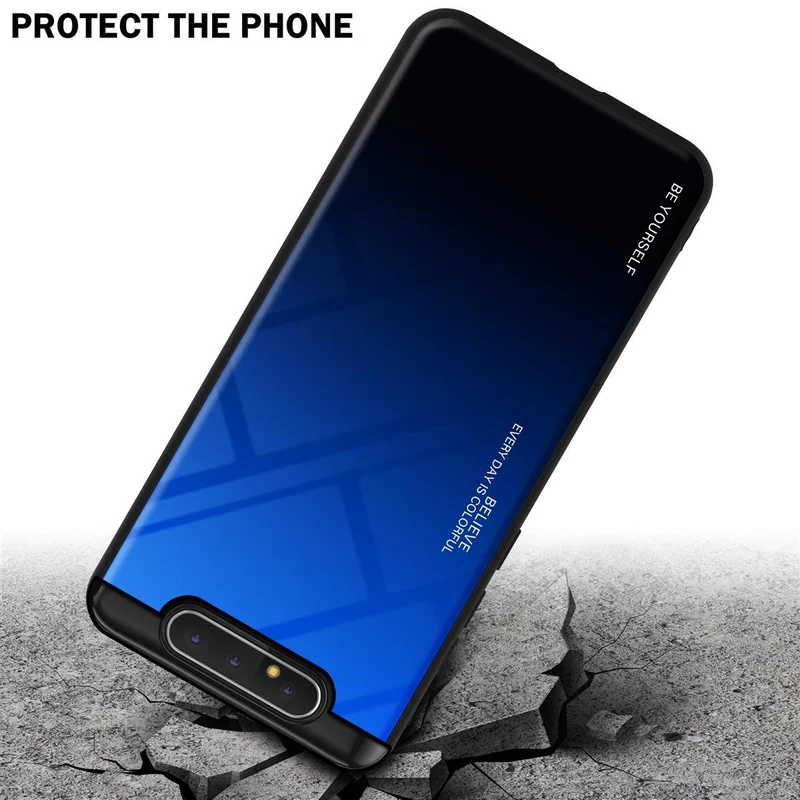 Cadorabo Hülle kompatibel mit Samsung Galaxy A80 / A90 4G Zweifarbige Schutzhülle aus Tempered Glas und TPU Silikon